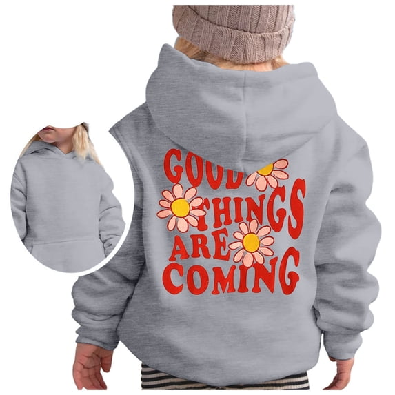 Big Girls Casual Long Sleeve Hoodies Letter Graphic Cute Pullovers Top Clothes Fall Pullovers Size 9-10T,Gray
