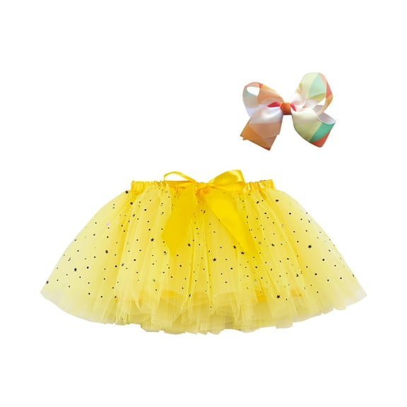 Big Girls Casual Skirts Outfit Tulles Tutus for Toddle Girls, Kids Layered Princess Sequin Skirts, Summer New Girl Mesh Puffy Ballets Skirt Girls Mini Ruffles High Waist Skirt Yellow 9-11Y