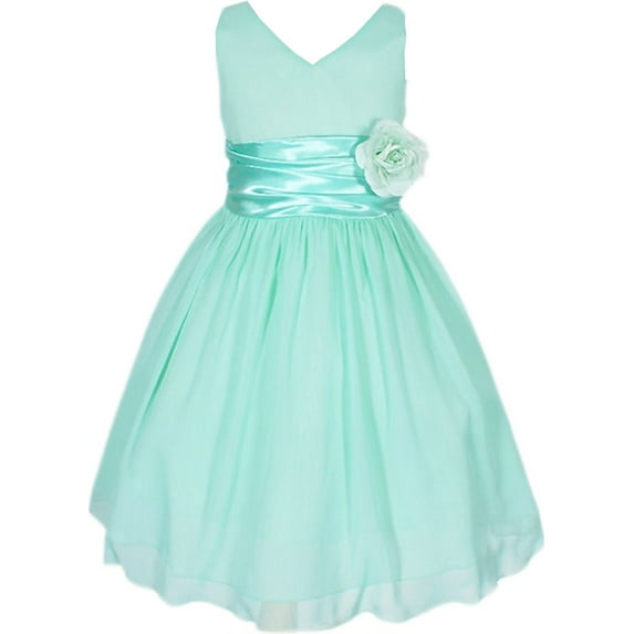 Big Girls' Chiffon V Neck Back to School Party Birthday Flower Girl Dress Mint Size 12 (M10B82K)