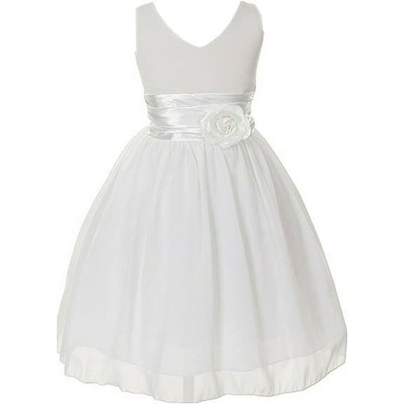Big Girls' Chiffon V Neck Back to School Party Birthday Flower Girl Dress White Size 12 (M10B82K)