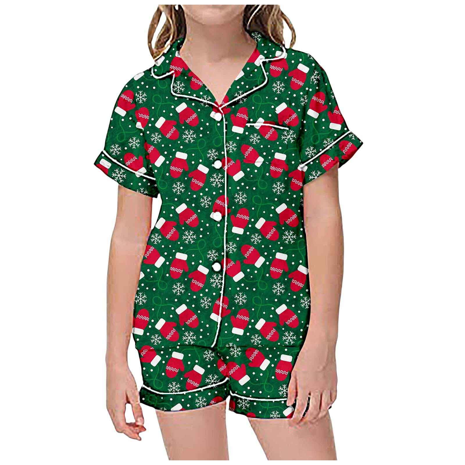 Big Girls Christmas Pajamas Sleepwear Button Down Shirt Shorts Homewear Pjs Lounge Set Walmart