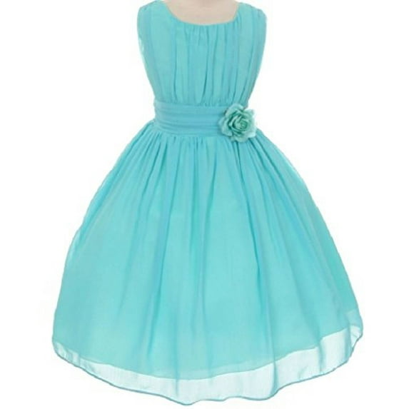 Big Girls' Classic Yoro Wrinkled Chiffon Special Flowers Girls Dresses Aqua Size 10