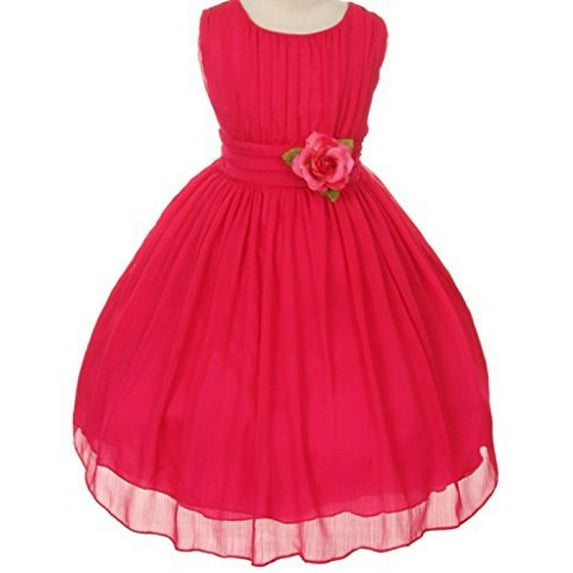 Big Girls' Classic Yoro Wrinkled Chiffon Special Flowers Girls Dresses Fuchsia Size 14