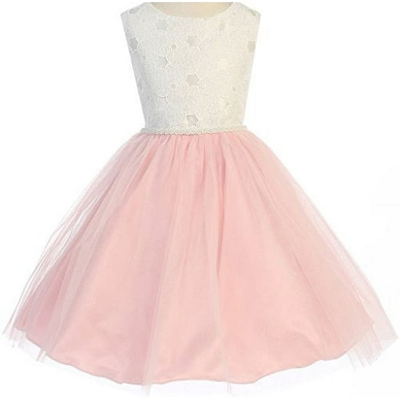 Big Girls' Classy Lady Lace Top Pearl Waist Flowers Girls Dresses Blush 10 (J36K85)