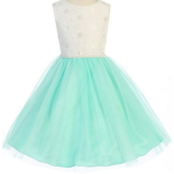 Big Girls' Classy Lady Lace Top Pearl Waist Flowers Girls Dresses Mint 8 (J36K85)