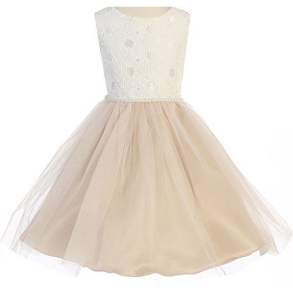 Big Girls' Classy Lady Lace Top Pearl Waist Flowers Girls Dresses Taupe 18 (J36K85)