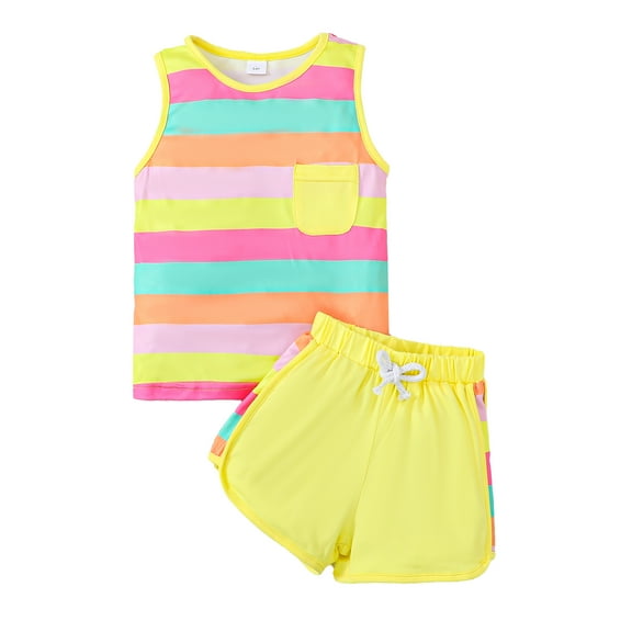 Big Girls Clothes 7T Girls Outfits 8T Girls Sleeveless Stripe Top Shorts 2PCS Girls Summer Clothing Set Yellow