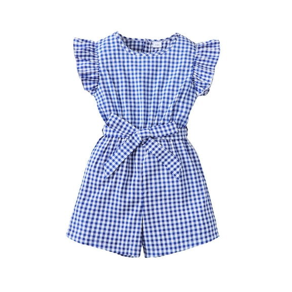 Big Girls Clothes 7Y Girls Bodysuit 8Y Girls Sleeveless Round Neckline Plaid Jumpsuit Blue