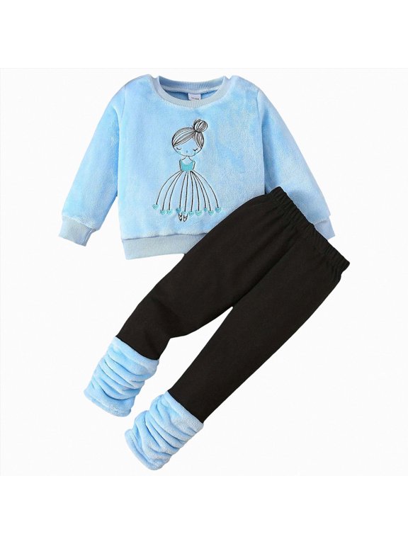 Big Girls Clothes Long Sleeve Top Long Pants Fall Winter Outfits 2 Piece Set Winter Clothing,3-4 Years,Light Blue