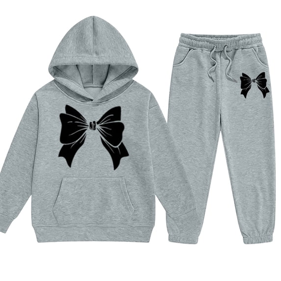 Big Girls Clothes Outfits Bow Print Hooded Sweatshirt and Sweatpants 2 Piece Outfits Size 12-13T