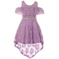 thumbnail image 1 of Big Girls Cold Shoulder Floral Lace High Low Wedding Bridesmaid Flower Girl Dress Lilac 8 (2J1K7S6), 1 of 3