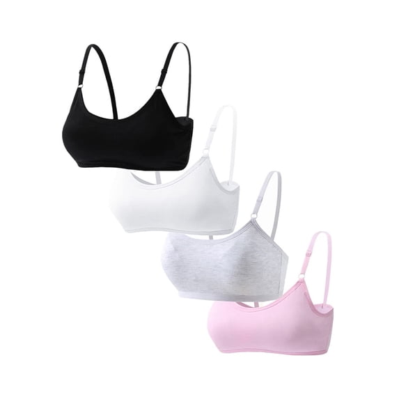 Big Girls Cotton Training Bra Wireless Light Padded Adjustable Straps Back Closure Soft Edge Stretchy Smooth Comfort Breathable Teen Bras for Kids 10-14 Years