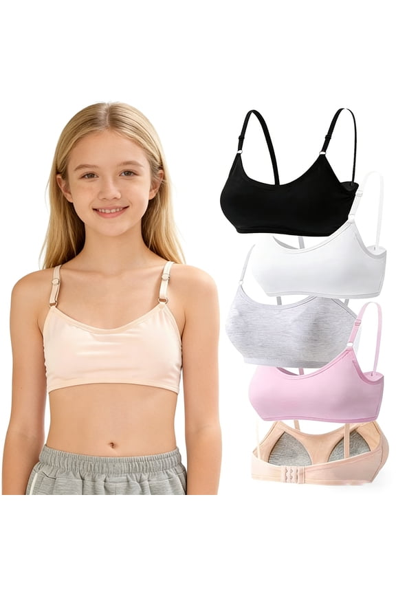 Big Girls Cotton Training Bra Wireless Lightly Padded Teen Bras Adjustable Straps Smooth Breathable Kids First Bra 10-14 Years