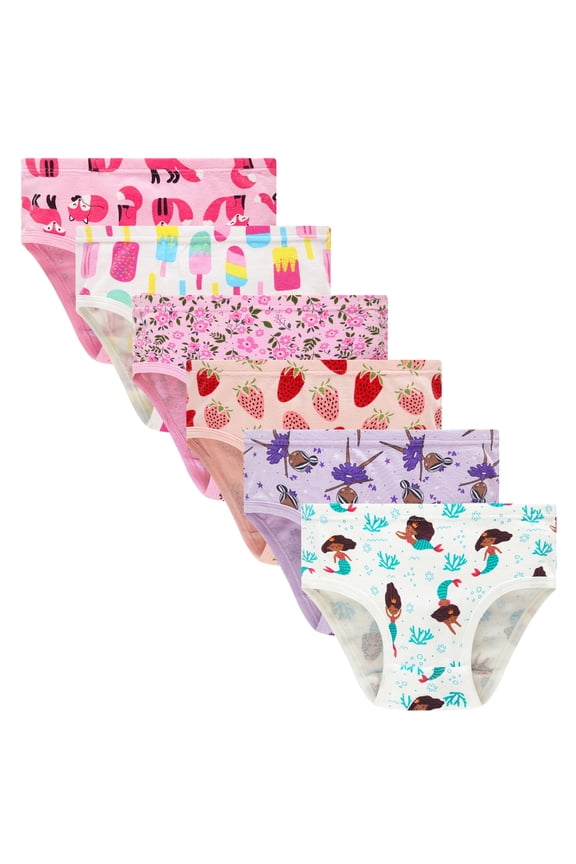 Big Girls Cotton Underwear Assorted Prints Panties 6-Pack Size 12