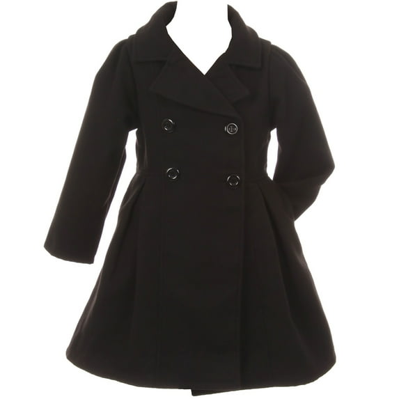 Big Girls' Cozy Long Sleeve Collar Button Flower Girl Coat Jacket Cover Outerwear Black 10 (J20K49S)