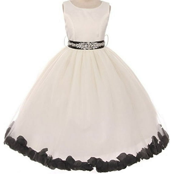 Big Girls' Crystal Rhinestone Belt Sash Flower Petals Easter Flowers Girls Dresses Ivory Black 16 (M1B5K2CB)