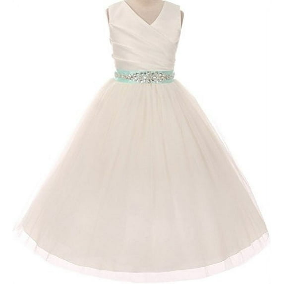 Big Girls' Custom Rhinestone Belt Communion Flowers Girls Dresses Ivory Mint 10 (MB27K6CB)
