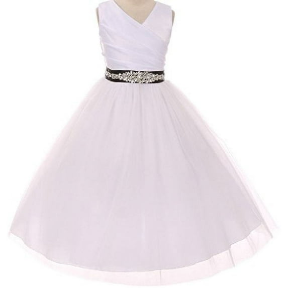 Big Girls' Custom Rhinestone Belt Communion Wedding Flowers Girls Dresses White Black 14 (MB27K6CB)