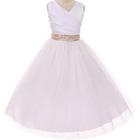 Big Girls' Custom Rhinestone Belt Communion Wedding Flowers Girls Dresses White Blush 12 (MB27K6CB)
