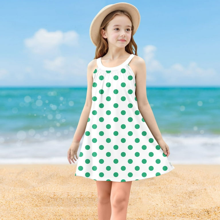 cute beach dresses for teens KSODFNXH Big Girls Cute Summer Dresses Sleeveless Sundresses 4-14 Years Teens Kids Trendy Polka Dot Printed Pullover Crewneck A-Line Midi Dress,