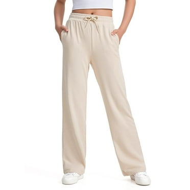 Big Girls Drawstring Sweatpants, Fashion Teen Girl Solid Color High Waist Straight Leg Pants with Multi-Pockets Loose Fit 5-13 Years