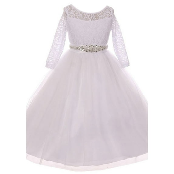 Big Girls' Dress Lace Top Rhinestones Tulle Communion Party Flower Girl Dress White Size 14 (M37BK2CB)