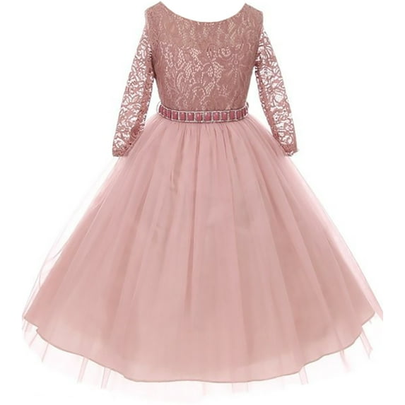 Big Girls' Dress Lace Top Rhinestones Tulle Holiday Christmas Party Flower Girl Dress Mauve Size 8 (M37BK2)
