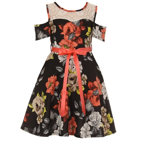 Big Girls' Dress Off Shoulder Lace Floral Wedding Evening Party Flower Girl Dress Black 10 (J21KS23)