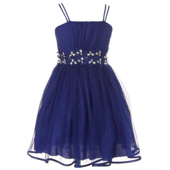 Big Girls' Dress Set 2 PCS Jacket Rhinestones Glitter Flower Girl Dress Clothing Set Royal 8 (J21KS44)