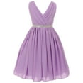 thumbnail image 1 of Big Girls' Dress Shirring Chiffon V Neck Easter Birthday Flower Girl Dress USA Lilac Size 14 (G35G61), 1 of 3