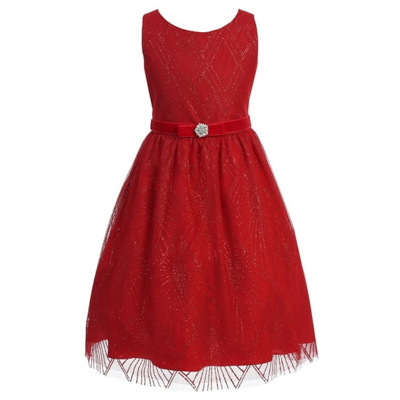 Big Girls' Dress Sleeveless Glitter Christmas Holiday New Year Flower Girl Dress Red Size 18.5 (KDC102D)