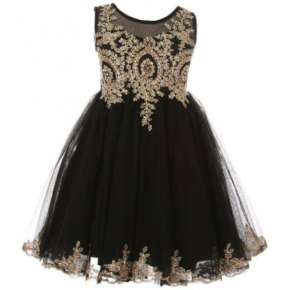 Big Girls' Dress Sparkle Rhinestones Holiday Christmas Party Flower Girl Dress Black Size 10 (M10BK49)