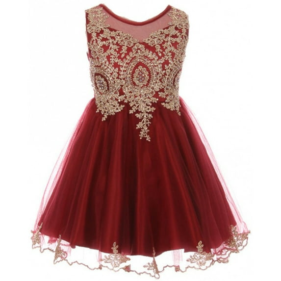 Big Girls' Dress Sparkle Rhinestones Holiday Christmas Party Flower Girl Dress Burgundy Size 8 (M10BK49)