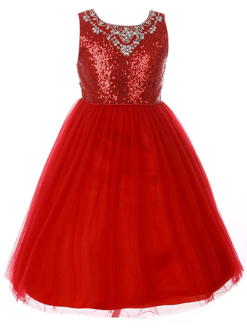 Big Girls' Dress Sparkle Sequin Tulle Holiday Pageant Party Flower Girl Dress  Red Size 8 (C50C58C) - Walmart.com
