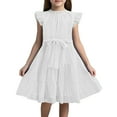 thumbnail image 1 of Big Girls Dresses Ruffle Sleeves Neck Chiffon Plain Children'S Elegant With Belt Flower Girl Dresses Size 120, 1 of 5
