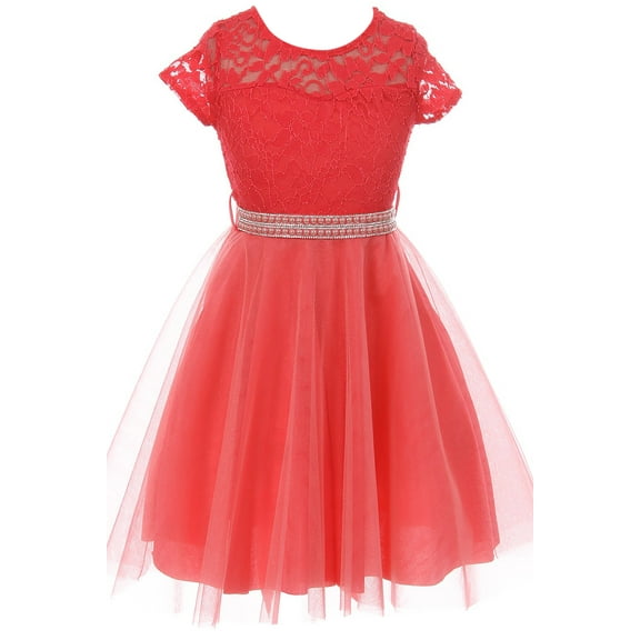 Big Girls Elegant Floral Lace Top Tulle Pageant Party Flower Girl Dress Coral 14 (2J1K2S2)