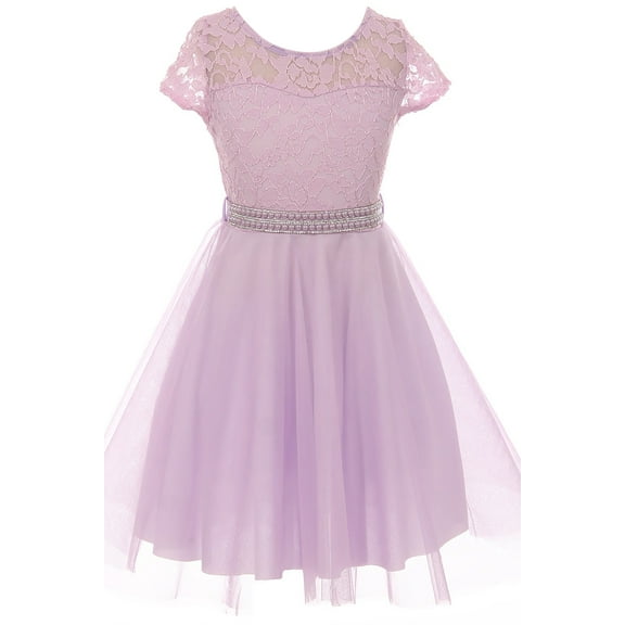 Big Girls Elegant Floral Lace Top Tulle Pageant Party Flower Girl Dress Lilac 12 (2J1K2S2)