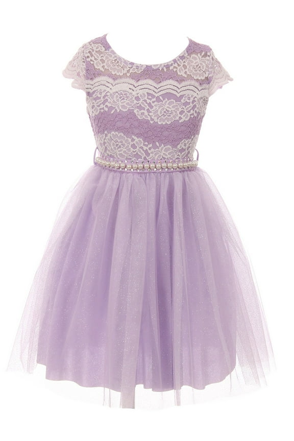 Big Girls Elegant Lace Rhinestones Glitter Wedding Party Flower Girl Dress Lavender 14 (2J1K33PS)