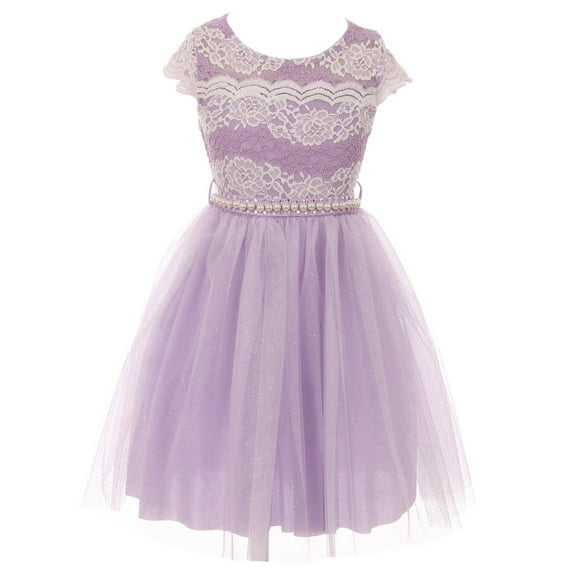 Big Girls Elegant Lace Rhinestones Glitter Wedding Party Flower Girl Dress Lavender 14 (2J1K33PS)