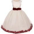 thumbnail image 1 of Big Girls' Elegant Satin Ribbon Sash Petals Flowers Girls Dresses Ivory Burgundy 12, 1 of 2