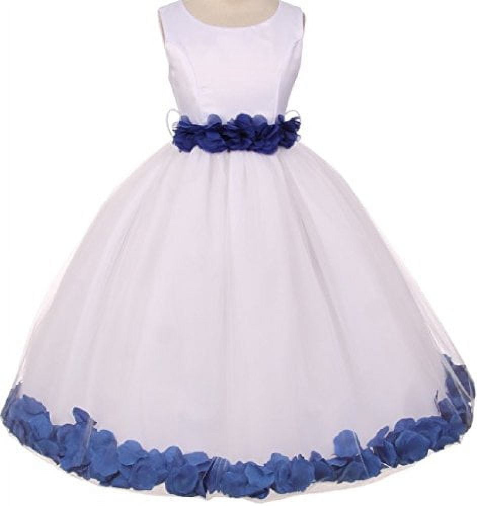 white dress blue satin sash Dusty Blue Chiffon Gown with Back Bow Tie Detail main image 0