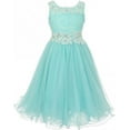 thumbnail image 1 of Big Girls' Elegant Sleeveless Lace Mesh Rhinestone See Through Pageant Flowers Girls Dress Aqua 10 (CC50C10), 1 of 5