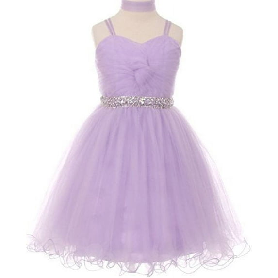 Big Girls Elegant Twist Wired Tulle Rhinestones Beaded Waist Scarf Gown Flower Girl Dress Flower Girl Dress Lilac 16 (C50CC19)