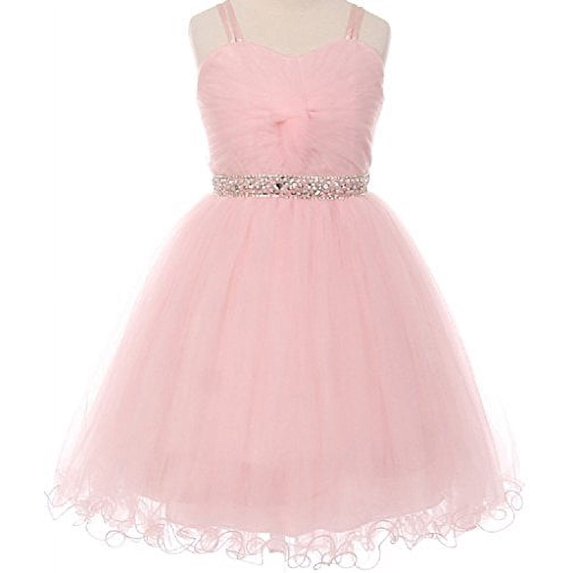 Big Girls Elegant Twist Wired Tulle Rhinestones Beaded Waist Scarf Gown Flower Girl Dress Flower Girl Dress Pink 10 (C50CC19)
