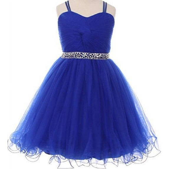 Big Girls Elegant Twist Wired Tulle Rhinestones Beaded Waist Scarf Gown Flower Girl Dress Flower Girl Dress Royal 10 (C50CC19)