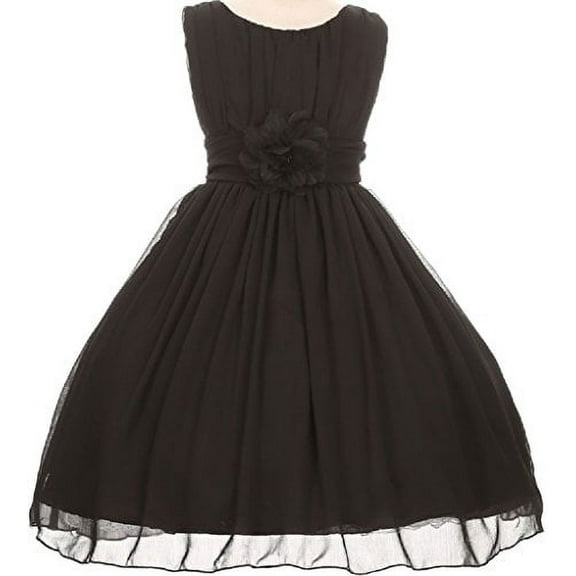 Big Girls' Elegant Yoryu Wrinkled Chiffon Summer Flowers Girls Dresses Black 10 G35G34