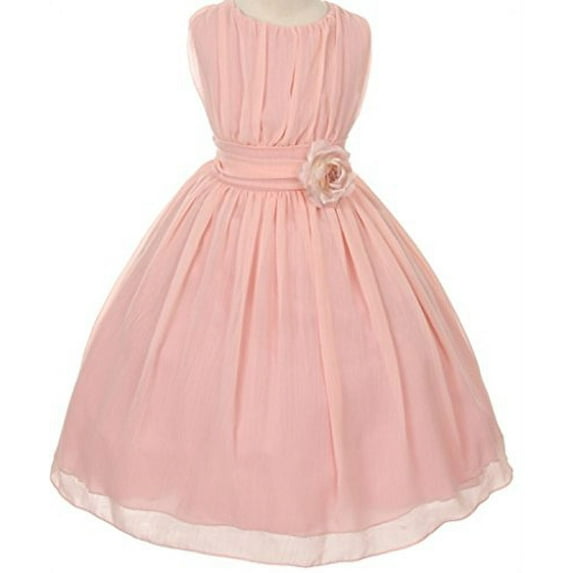 Big Girls' Classic Yoro Wrinkled Chiffon Special Flowers Girls Dresses Blush Size 10