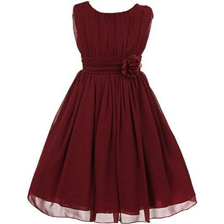 Big Girls Elegant Yoryu Wrinkled Chiffon Summer Flowers Girls Dresses Burgundy 14 G35G34