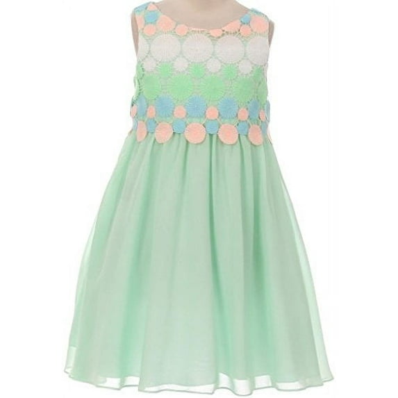 Big Girls' Embroidery Flowy Chiffon Knee Length Summer Flowers Girls Dresses Mint 10 (K38D4)