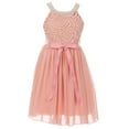 thumbnail image 1 of Big Girls' Embroidery Lace Pearl Trim Chiffon Holiday Party Flower Girl Dress Blush 10 (J21KS21), 1 of 3